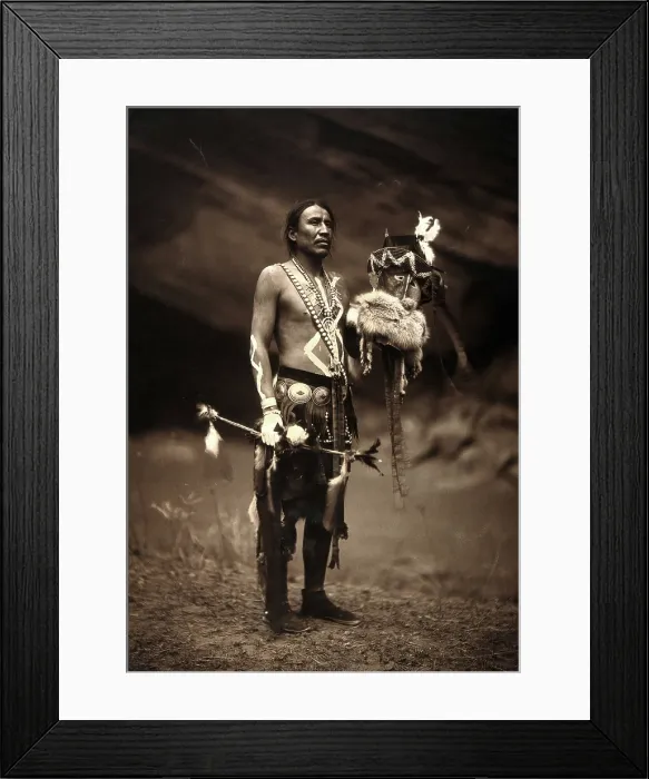 Framed Print : A Navajo man in ceremonial dress representing the Yebichai god Zahabolzi (Zahadolzha?), 1904. Creator: Edward Sheriff Curtis Framed Print : A Navajo man in ceremonial dress representing the Yebichai god Zahabolzi (Zahadolzha?), 1904. Creator: Edward Sheriff Curtis