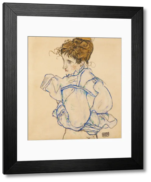 Framed Print : Woman taking off her blouse (probably Edith Schiele), 1917. Creator: Schiele, Egon (1890-1918) Framed Print : Woman taking off her blouse (probably Edith Schiele), 1917. Creator: Schiele, Egon (1890-1918)