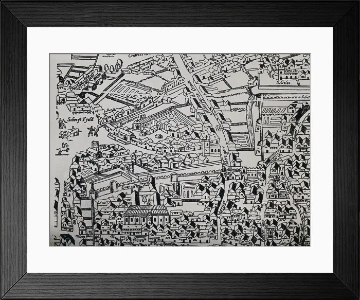 Framed Print : The Church of St Bartholomew the Great; a map of the church and surrounding area, c1543. Creator: WF Taylor