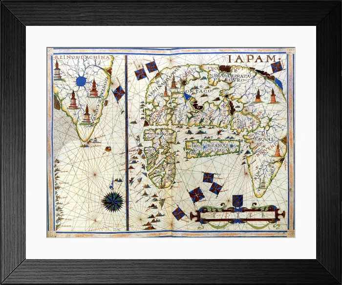 Framed Print : Nautical chart of Japan and Korea, 1568. Creator: Vaz Dourado, Fernao (c. 1520-c. 1580) Framed Print : Nautical chart of Japan and Korea, 1568. Creator: Vaz Dourado, Fernao (c. 1520-c. 1580)