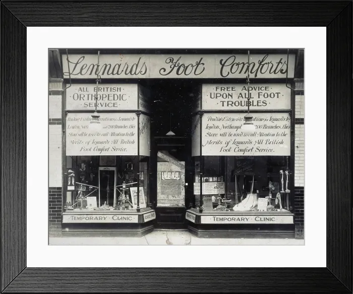 Framed Print : Shop of Lennard's Ltd orthopaedic suppliers and chiropodists: exterior, c1930s Framed Print : Shop of Lennard's Ltd orthopaedic suppliers and chiropodists: exterior, c1930s