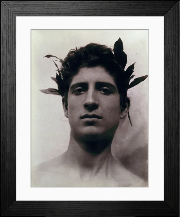 Framed Print : Head of a Sicilian boy posing, crowned with laurel leaves, March 1902. Creator: Count Wilhelm von Gloeden Framed Print : Head of a Sicilian boy posing, crowned with laurel leaves, March 1902. Creator: Count Wilhelm von Gloeden