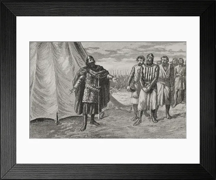 Framed Print : Count Berenguer Ramon II before El Cid, 1890. Creator: Joan Serra y Pausas Framed Print : Count Berenguer Ramon II before El Cid, 1890. Creator: Joan Serra y Pausas