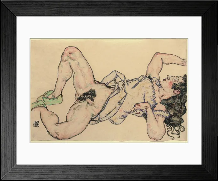 Framed Print : Reclining woman with green shoes, 1917. Creator: Schiele, Egon (1890-1918) Framed Print : Reclining woman with green shoes, 1917. Creator: Schiele, Egon (1890-1918)