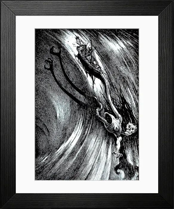 Framed Print : Illustration for the story 'A Descent into the Maelstrom' by Edgar Allan Poe, 1905. Creator: Martini, Alberto (1876-1954) Framed Print : Illustration for the story 'A Descent into the Maelstrom' by Edgar Allan Poe, 1905. Creator: Martini, Alberto (1876-1954)