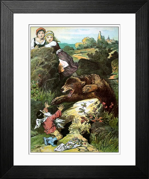 Framed Print : Illustration for 'Snow-White and Rose-Red' by Brothers Grimm, c1899. Creator: Zick, Alexander (1845-1907) Framed Print : Illustration for 'Snow-White and Rose-Red' by Brothers Grimm, c1899. Creator: Zick, Alexander (1845-1907)