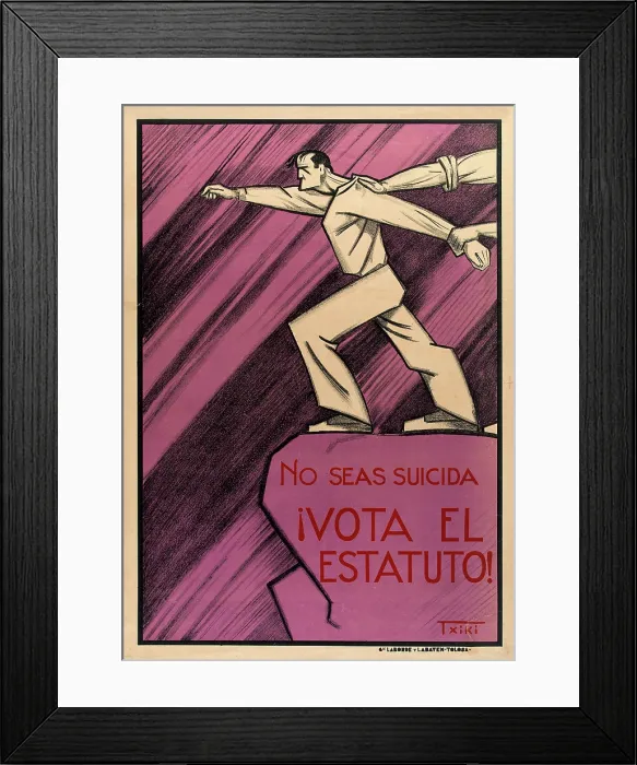 Framed Print : No seas suicida !Vota el estatuto! (Don't Opt for Suicide. Vote for the Statute!), 1933 Framed Print : No seas suicida !Vota el estatuto! (Don't Opt for Suicide. Vote for the Statute!), 1933