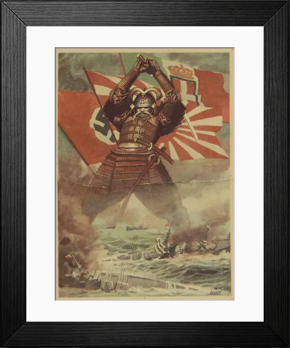 Framed Print : The Tripartite Pact (Germany, Italy, Japan). Propaganda Postcard, c1941. Creator: Boccasile, Gino (1901-1952) Framed Print : The Tripartite Pact (Germany, Italy, Japan). Propaganda Postcard, c1941. Creator: Boccasile, Gino (1901-1952)