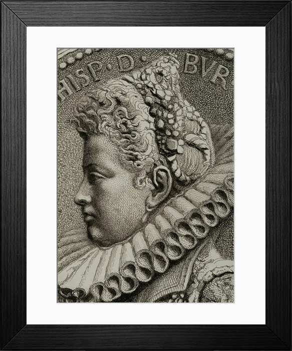 Framed Print : Portrait of Isabella Clara Eugenia (1566-1633), 1879. Creators: Alphonse Charles Masson, Magin Pujadas Framed Print : Portrait of Isabella Clara Eugenia (1566-1633), 1879. Creators: Alphonse Charles Masson, Magin Pujadas