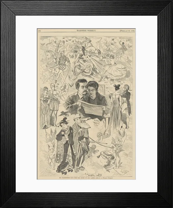 Framed Print : Saint Valentine's Day - The Old Story in All Lands. From 'Harper's Weekly', 22 February 1868, 1868 Framed Print : Saint Valentine's Day - The Old Story in All Lands. From 'Harper's Weekly', 22 February 1868, 1868