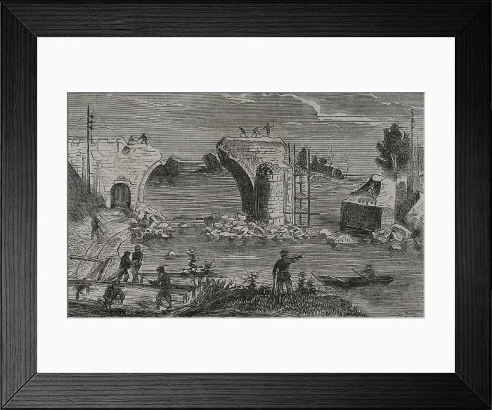 Framed Print : Franco-Prussian War (1870-1871): Reparation of the railway bridge over the Marne river at Trilport.. Creator: Unknown Framed Print : Franco-Prussian War (1870-1871): Reparation of the railway bridge over the Marne river at Trilport.. Creator: Unknown