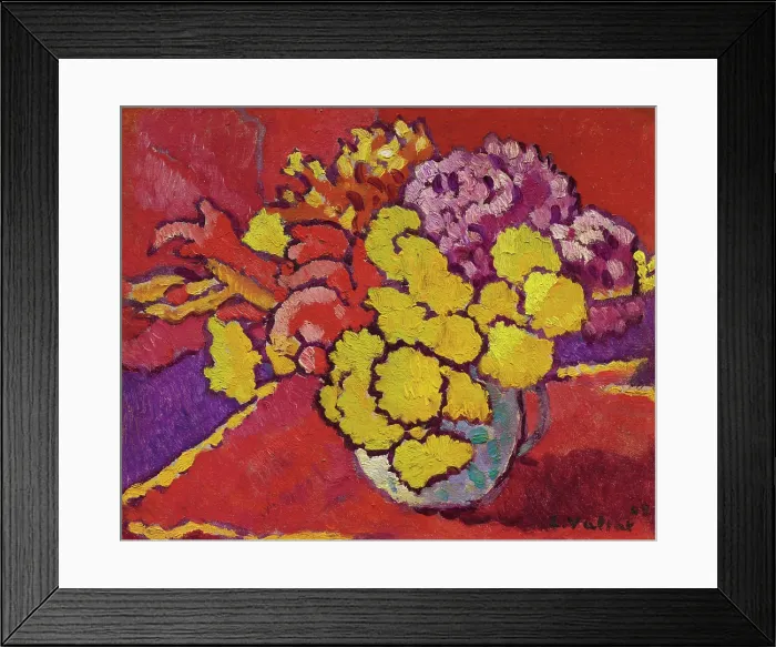 Framed Print : Yellow flowers, red drapery (Fleurs jaunes, draperie rouge), 1944. Creator: Valtat, Louis (1869-1952) Framed Print : Yellow flowers, red drapery (Fleurs jaunes, draperie rouge), 1944. Creator: Valtat, Louis (1869-1952)