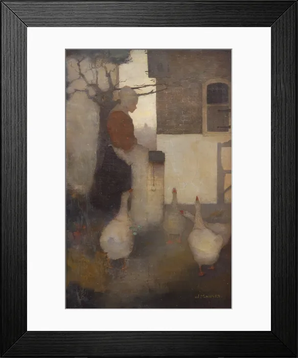 Framed Print : Woman feeding geese (Goose Lizzie), 1911. Creator: Mankes, Jan (1889-1920) Framed Print : Woman feeding geese (Goose Lizzie), 1911. Creator: Mankes, Jan (1889-1920)