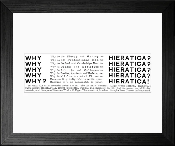 Framed Print : Advertisement for Hieratica, Note Paper, 1890. Creator: Unknown Framed Print : Advertisement for Hieratica, Note Paper, 1890. Creator: Unknown
