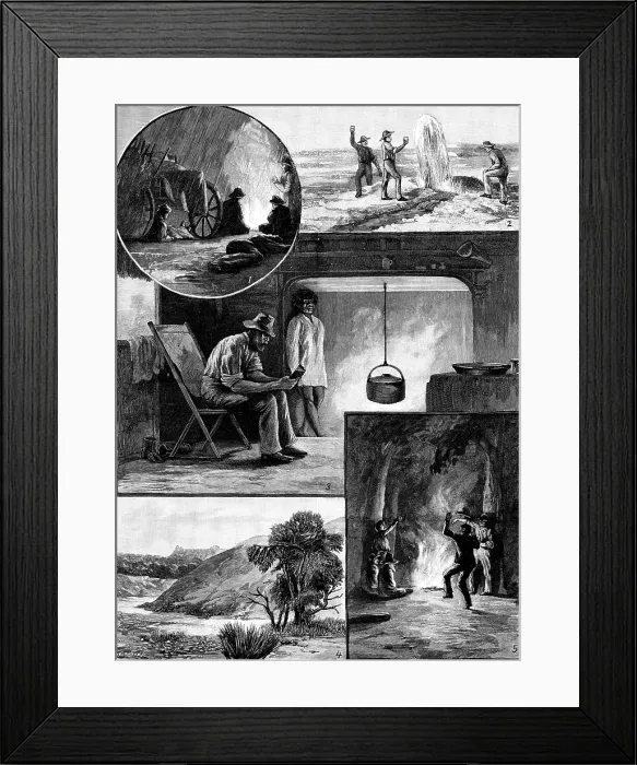 Framed Print : A Ride Across Australia - sketches by Mr. A. J. Vogan, 1890. Creator: P Naumann Framed Print : A Ride Across Australia - sketches by Mr. A. J. Vogan, 1890. Creator: P Naumann