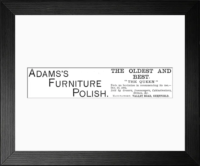 Framed Print : Advertisement for Adam's Furniture Polish, 1890. Creator: Unknown Framed Print : Advertisement for Adam's Furniture Polish, 1890. Creator: Unknown