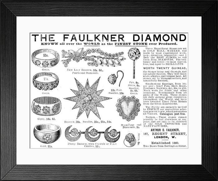 Framed Print : Advertisement for the Faulkner Diamond, 1890. Creator: Unknown Framed Print : Advertisement for the Faulkner Diamond, 1890. Creator: Unknown