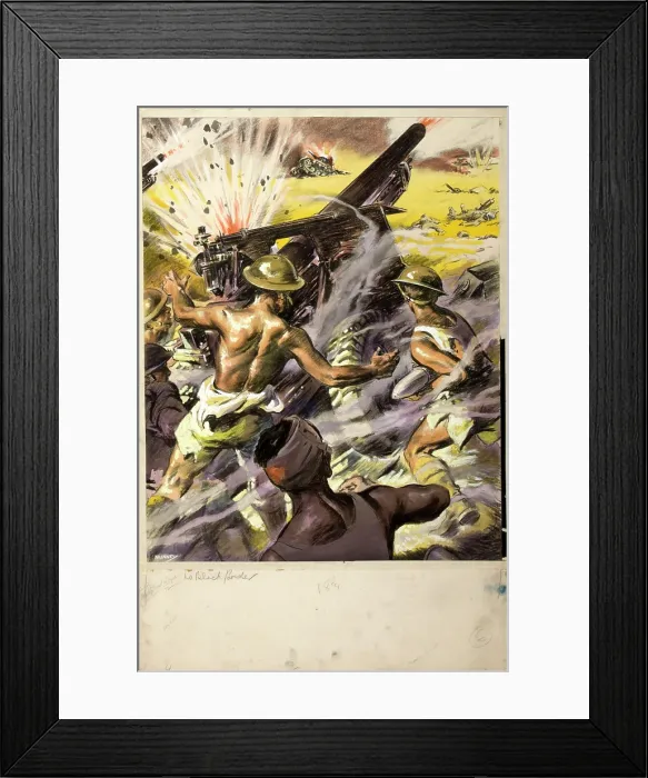 Framed Print : Battle scene, between 1939 and 1946. Creators: Central Office of Information, John Nunney Framed Print : Battle scene, between 1939 and 1946. Creators: Central Office of Information, John Nunney