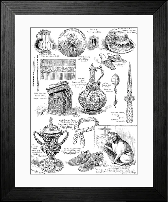 Framed Print : The Tudor Exhibition: relics of the sixteenth century, 1890. Creator: Frederick George Kitton Framed Print : The Tudor Exhibition: relics of the sixteenth century, 1890. Creator: Frederick George Kitton
