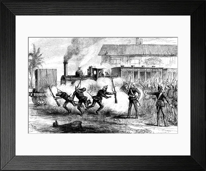 Framed Print : The Dispute with Portugal: seizure of the Delagoa Bay Railway by the Portuguese, June 29, 1889. Creator: Unknown Framed Print : The Dispute with Portugal: seizure of the Delagoa Bay Railway by the Portuguese, June 29, 1889. Creator: Unknown