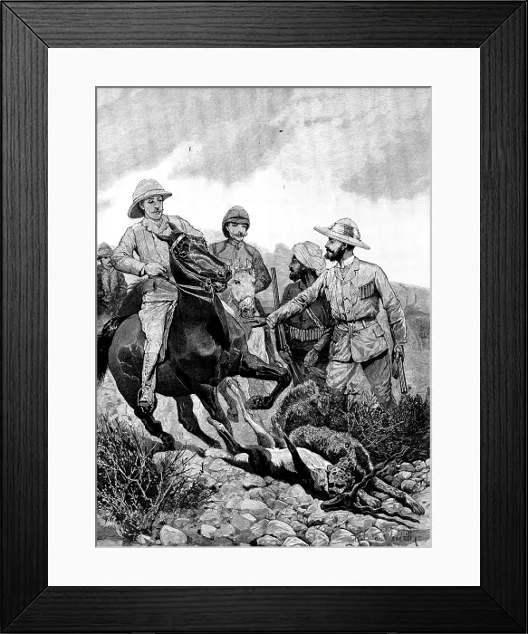 Framed Print : Prince Albert Victor in India: hunting Black Buck with cheetah at Hyderabad, 1890. Creator: Unknown Framed Print : Prince Albert Victor in India: hunting Black Buck with cheetah at Hyderabad, 1890. Creator: Unknown