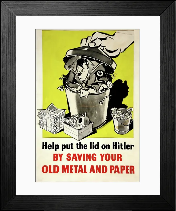 Framed Print : Help put the lid on Hitler by saving your old metal and paper, WWII poster, between 1939 and 1946 Framed Print : Help put the lid on Hitler by saving your old metal and paper, WWII poster, between 1939 and 1946