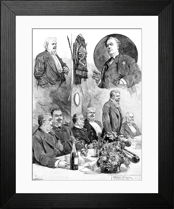 Framed Print : Dinner at the Savage Club to Mr. Toole on his departure to Australia, 1890. Creator: P Naumann Framed Print : Dinner at the Savage Club to Mr. Toole on his departure to Australia, 1890. Creator: P Naumann