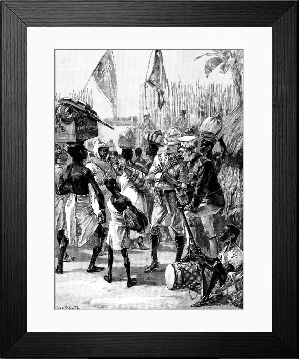 Framed Print : Emin Pasha Relief Expedition - Stanley's departure from Yambuya Camp:Final Instructions... 1890. Creator: R. Taylor Framed Print : Emin Pasha Relief Expedition - Stanley's departure from Yambuya Camp:Final Instructions... 1890. Creator: R. Taylor