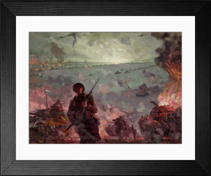 Framed Print : Silhouette of soldier with bayonet in foreground of coastal attack scene... between 1939 and 1946. Creators: Unknown, Central Office of Information Framed Print : Silhouette of soldier with bayonet in foreground of coastal attack scene... between 1939 and 1946. Creators: Unknown, Central Office of Information