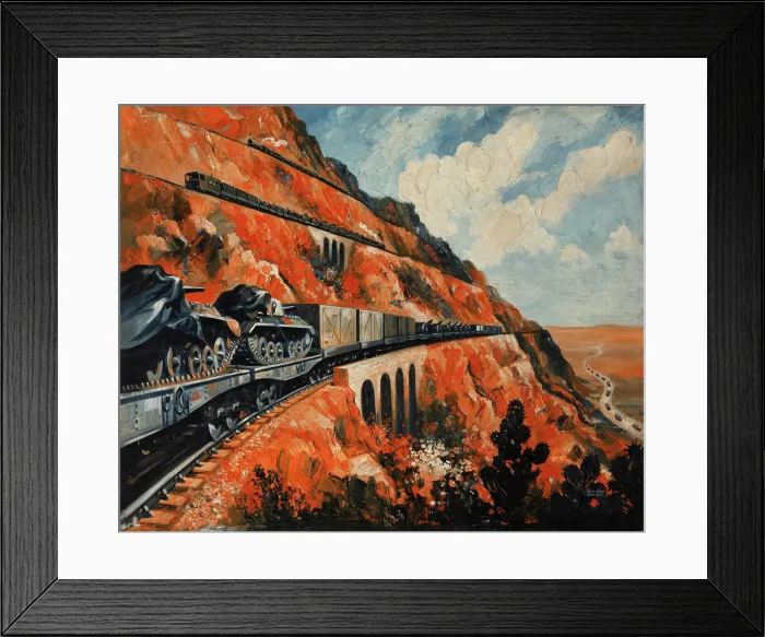Framed Print : Mountain railway transporting tanks, between 1939 and 1946. Creators: Central Office of Information, Roland Davies Framed Print : Mountain railway transporting tanks, between 1939 and 1946. Creators: Central Office of Information, Roland Davies