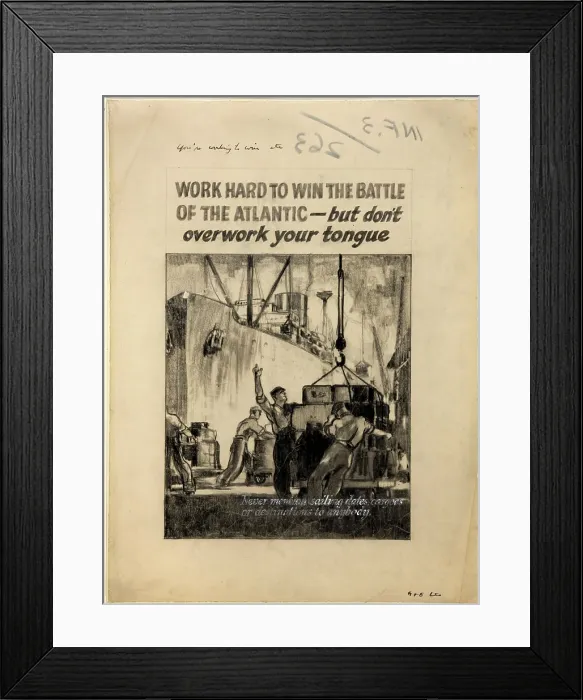 Framed Print : Work hard to win the battle of the Atlantic - but don't... WWII poster, between 1939 and 1946 Framed Print : Work hard to win the battle of the Atlantic - but don't... WWII poster, between 1939 and 1946