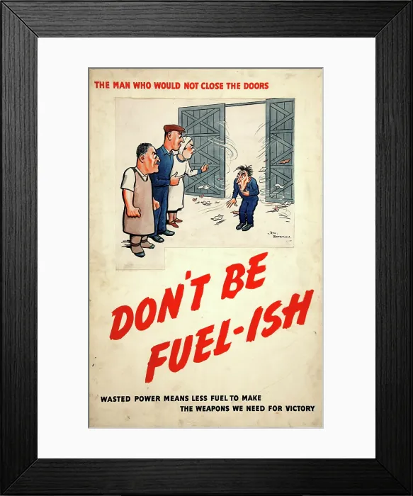 Framed Print : Fuel Economy: The man who would not close the doors... 1939 and 1946 Framed Print : Fuel Economy: The man who would not close the doors... 1939 and 1946