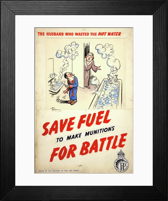 Framed Print : Fuel Economy: The husband who wasted the hot water, 1939 and 1946 Framed Print : Fuel Economy: The husband who wasted the hot water, 1939 and 1946