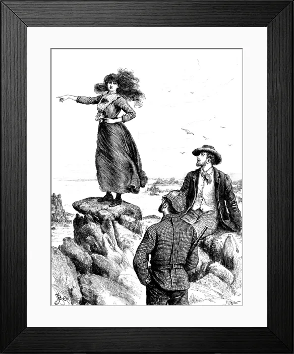 Framed Print : Armorel climbed lightly up the carn and stood upon the highest boulder!, 1890. Creator: R. Taylor Framed Print : Armorel climbed lightly up the carn and stood upon the highest boulder!, 1890. Creator: R. Taylor