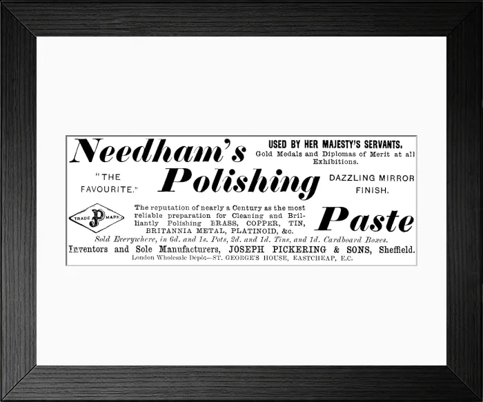 Framed Print : Advertisement for Needham's Polishing Paste, 1890. Creator: Unknown Framed Print : Advertisement for Needham's Polishing Paste, 1890. Creator: Unknown