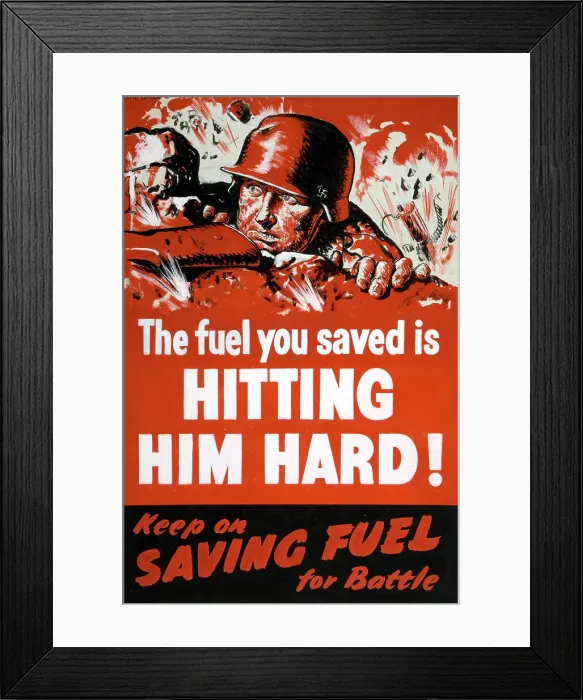 Framed Print : The fuel you saved is hitting him hard!... between 1939 and 1946. Creators: Central Office of Information, Clive Uptton. The fuel you saved is hitting him hard! Framed Print : The fuel you saved is hitting him hard!... between 1939 and 1946. Creators: Central Office of Information, Clive Uptton. The fuel you saved is hitting him hard!