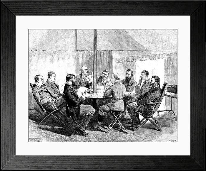 Framed Print : Sketches From Swaziland: Meeting of the British and Transvaal Commissioners with Swazi Chiefs, 1890. Creator: R. Taylor Framed Print : Sketches From Swaziland: Meeting of the British and Transvaal Commissioners with Swazi Chiefs, 1890. Creator: R. Taylor