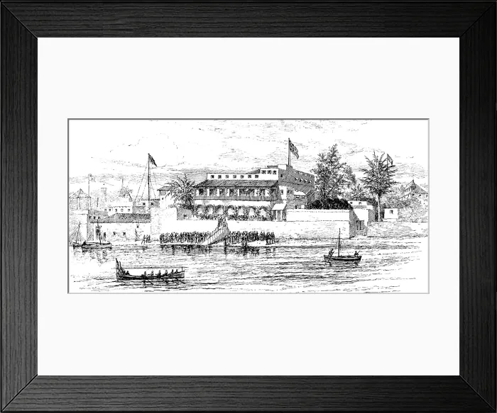 Framed Print : Emin Pasha Relief Expedition: Mr. Stanley landing at the British Consulate, Zanzibar, 1890. Creator: Unknown Framed Print : Emin Pasha Relief Expedition: Mr. Stanley landing at the British Consulate, Zanzibar, 1890. Creator: Unknown