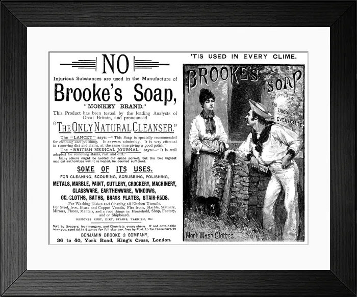 Framed Print : Advertisement for Brooke's Soap, 1890. Creator: Unknown Framed Print : Advertisement for Brooke's Soap, 1890. Creator: Unknown