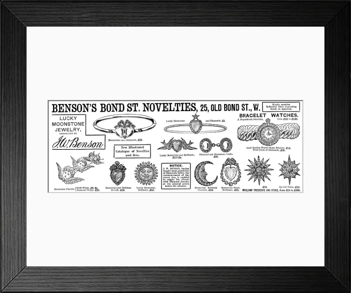 Framed Print : Advertisement for Benson's Bond St. Novelties, 1890. Creator: Unknown Framed Print : Advertisement for Benson's Bond St. Novelties, 1890. Creator: Unknown