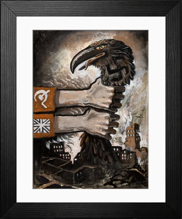 Framed Print : British and Soviet arms grasping neck of predatory bird arising from the... between 1939 and 1946. Creators: Unknown, Central Office of Information Framed Print : British and Soviet arms grasping neck of predatory bird arising from the... between 1939 and 1946. Creators: Unknown, Central Office of Information