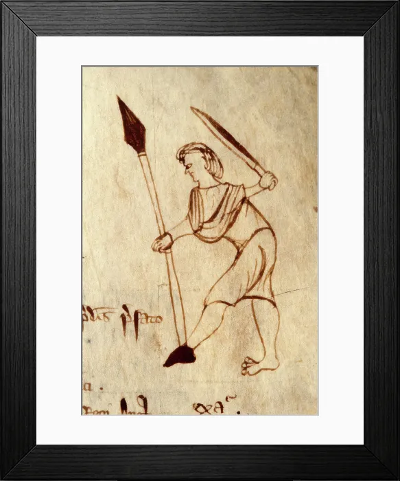 Framed Print : Pen portrait of a warrior from a book of treasury receipts, 15th century. Creator: Unknown Framed Print : Pen portrait of a warrior from a book of treasury receipts, 15th century. Creator: Unknown