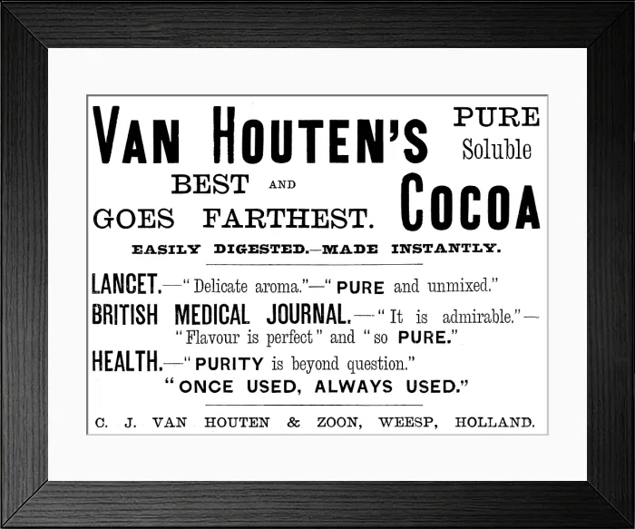 Framed Print : Advertisement for Van Houten's Cocoa, 1890. Creator: Unknown Framed Print : Advertisement for Van Houten's Cocoa, 1890. Creator: Unknown
