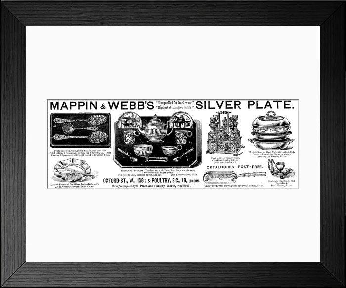 Framed Print : Advertisement for Mappin & Webb's Silver Plate, 1890. Creator: Unknown Framed Print : Advertisement for Mappin & Webb's Silver Plate, 1890. Creator: Unknown