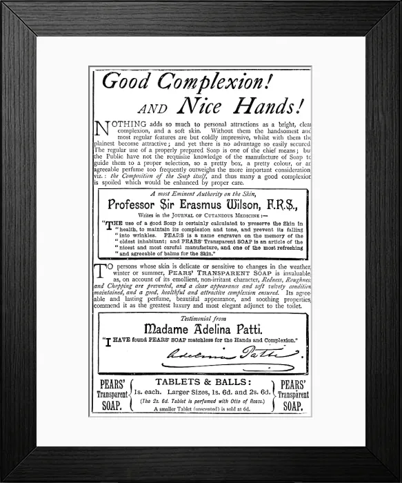 Framed Print : Advertisement for Pears Transparent Soap, 1890. Creator: Unknown Framed Print : Advertisement for Pears Transparent Soap, 1890. Creator: Unknown