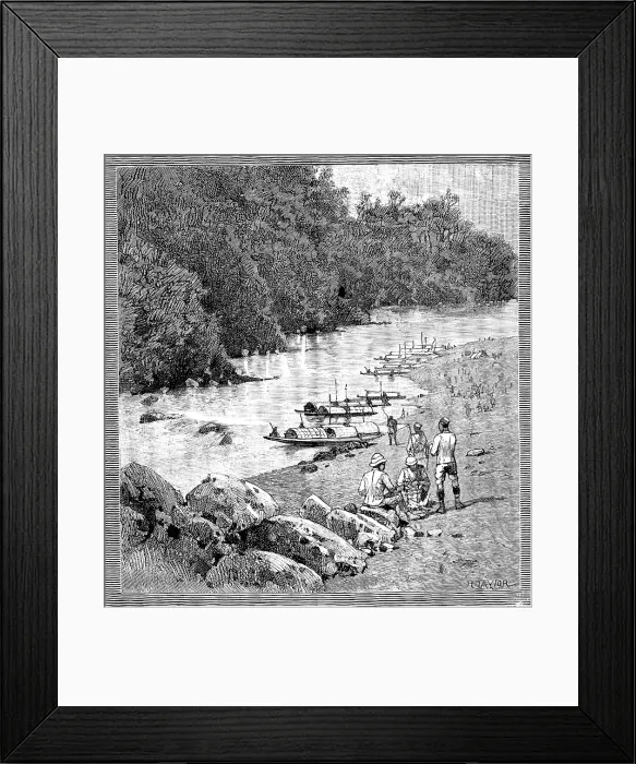 Framed Print : With the Lushai Expedition: encampment at Outan Chitra, on the Kurnafuli River, 1890. Creator: R. Taylor Framed Print : With the Lushai Expedition: encampment at Outan Chitra, on the Kurnafuli River, 1890. Creator: R. Taylor