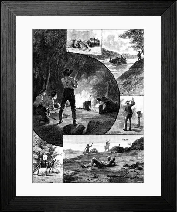 Framed Print : A Ride Across Australia - sketches by Mr. A. J. Vogan, 1890. Creator: P Naumann Framed Print : A Ride Across Australia - sketches by Mr. A. J. Vogan, 1890. Creator: P Naumann
