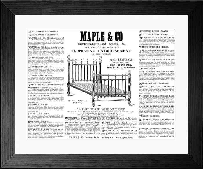 Framed Print : Advertisement for Maple & Co, Furnishing Establishment, 1890. Creator: Unknown Framed Print : Advertisement for Maple & Co, Furnishing Establishment, 1890. Creator: Unknown