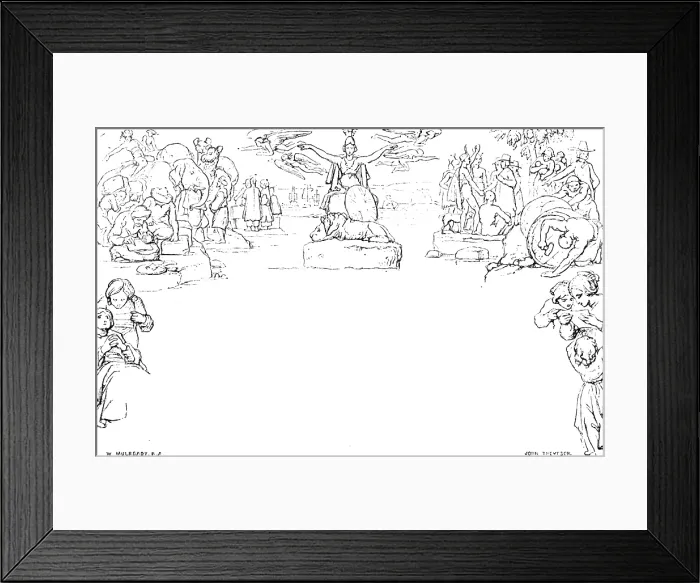 Framed Print : Facsimile of the Mulready Envelope, designed for the Penny Post, 1890. Creator: John Thompson