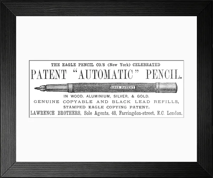 Framed Print : The Eagle Pencil Co.'s Celebrated Patent 'Automatic' Pencil, 1883. Creator: Unknown. The Eagle Pencil Co.'s Celebrated Patent 'Automatic' Pencil, 1883 Framed Print : The Eagle Pencil Co.'s Celebrated Patent 'Automatic' Pencil, 1883. Creator: Unknown. The Eagle Pencil Co.'s Celebrated Patent 'Automatic' Pencil, 1883